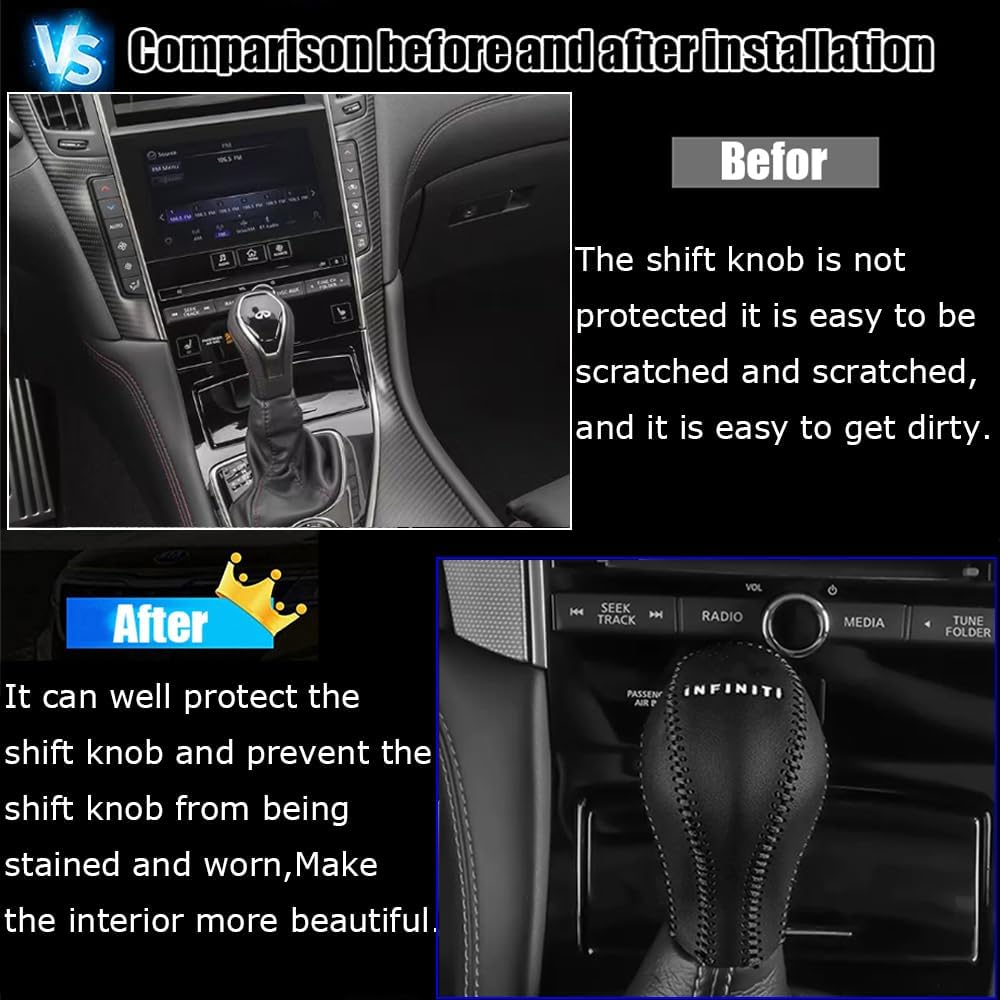 Kakash Accesorios interiores personalizados para Infiniti Q50 2018 2019 2020 2021 2022 2023 Q60 QX80, cubierta de cuero para palanca de cambios