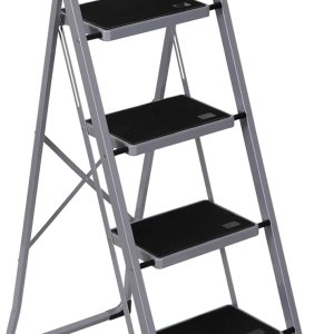 F2C Escalera plegable de 4 escalones con práctico mango portátil, taburete de acero resistente, pedal antideslizante ancho 330 libras, blanco y F2C Escalera plegable de 4 escalones con práctico mango portátil, taburete de acero resistente, pedal antideslizante ancho 330 libras, blanco y