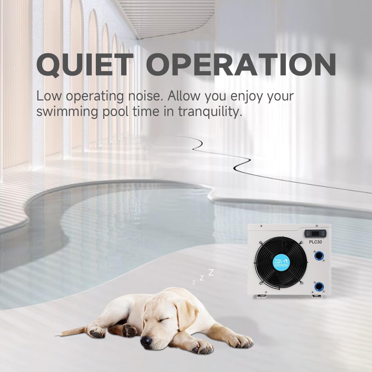 POOLCOMFT -Bomba de calor para piscina 11488BTU (máx.) para piscinas sobre el suelo, calentador de piscina PLC30 para piscinas de hasta 2000