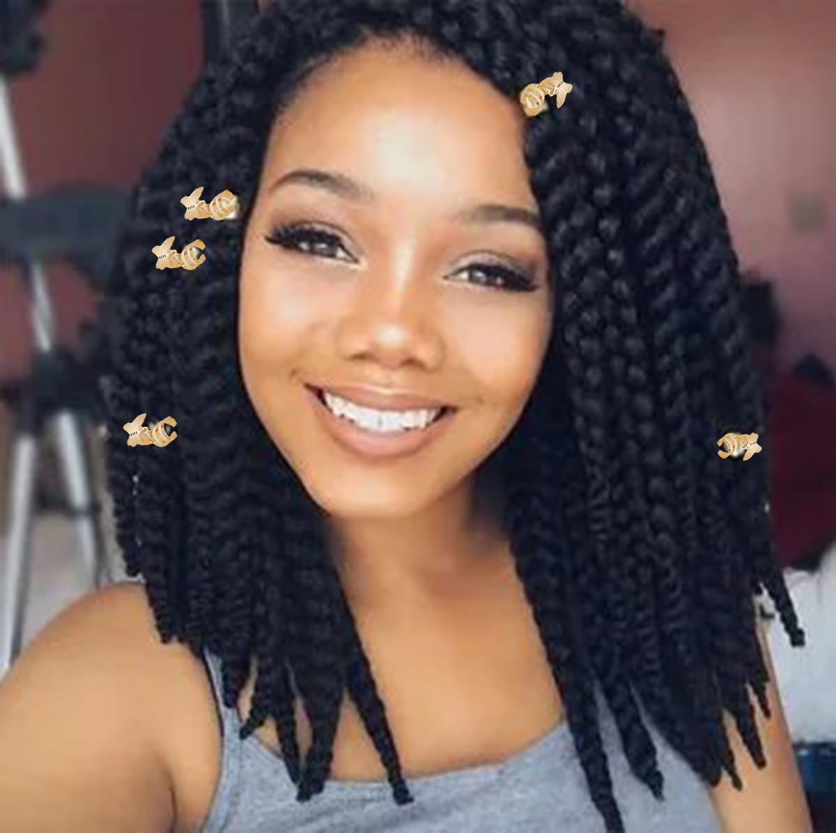 20 piezas de pulseras de pelo de mariposa doradas, cuentas de rastas ajustables, colgantes de metal, trenzas, clips para mujeres y niñas, accesorios