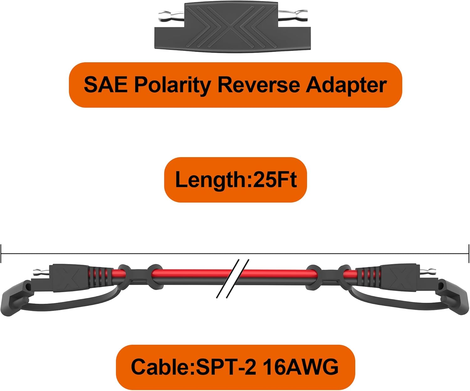 OYMSAE Cable de extensión SAE a SAE de 25 pies, conector de desconexión rápida 16 AWG, para automóvil, enchufe de cable de extensión de panel solar