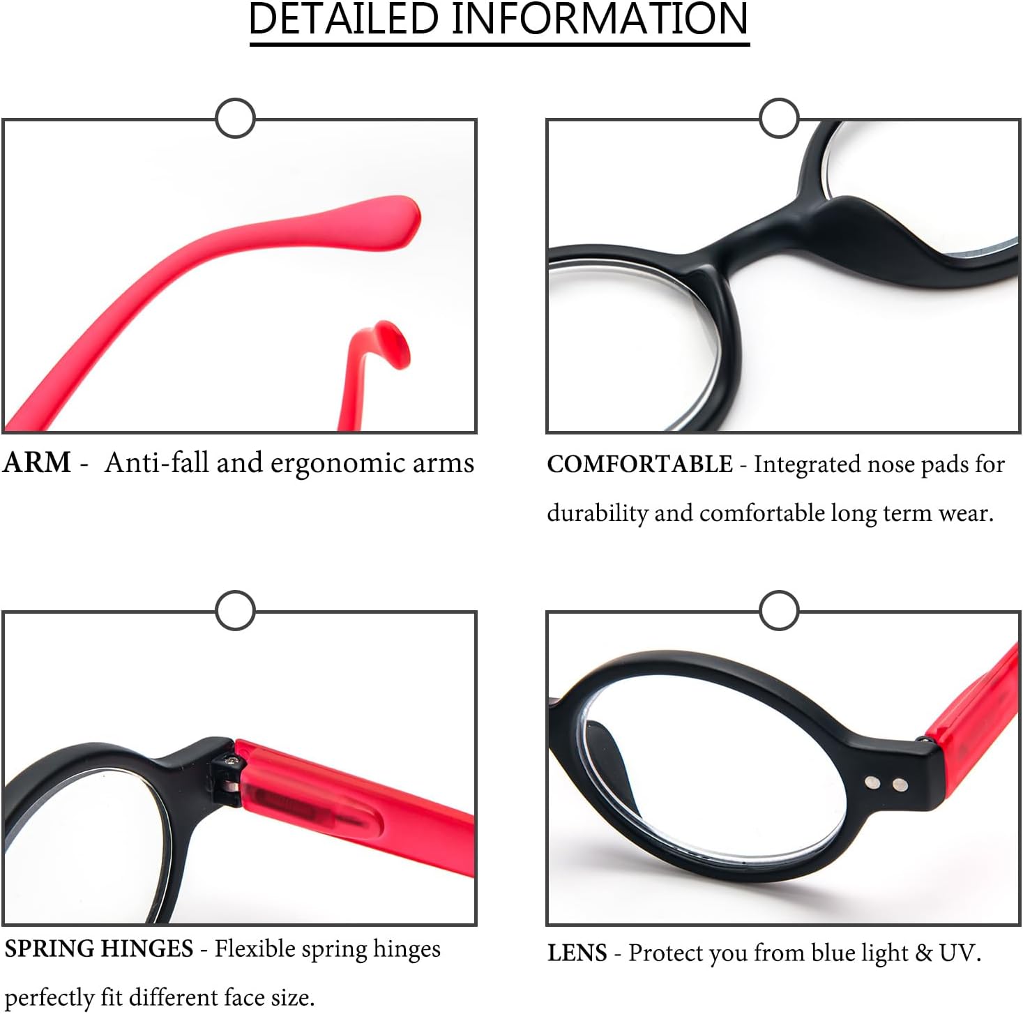 KoKoBin Paquete de 4 mini lentes de lectura redondos pequeños, cómodos para mujeres y hombres (multicolor4, 2.00)