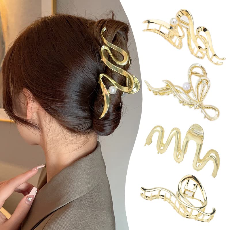 Pinzas para el cabello para mujer, paquete de 4 pinzas grandes de metal de 4 pulgadas, pinzas de pelo perfectas para mujeres y más delgadas, peinado