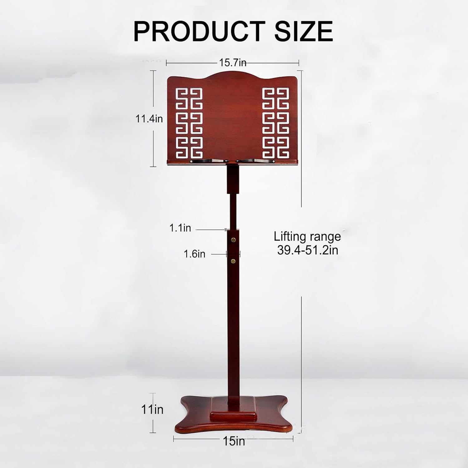 Soporte de música, soporte de partituras retro ajustable en altura con bandeja, ajuste horizontal de 340, antideslizante, resistente, con 33.1 lbs,