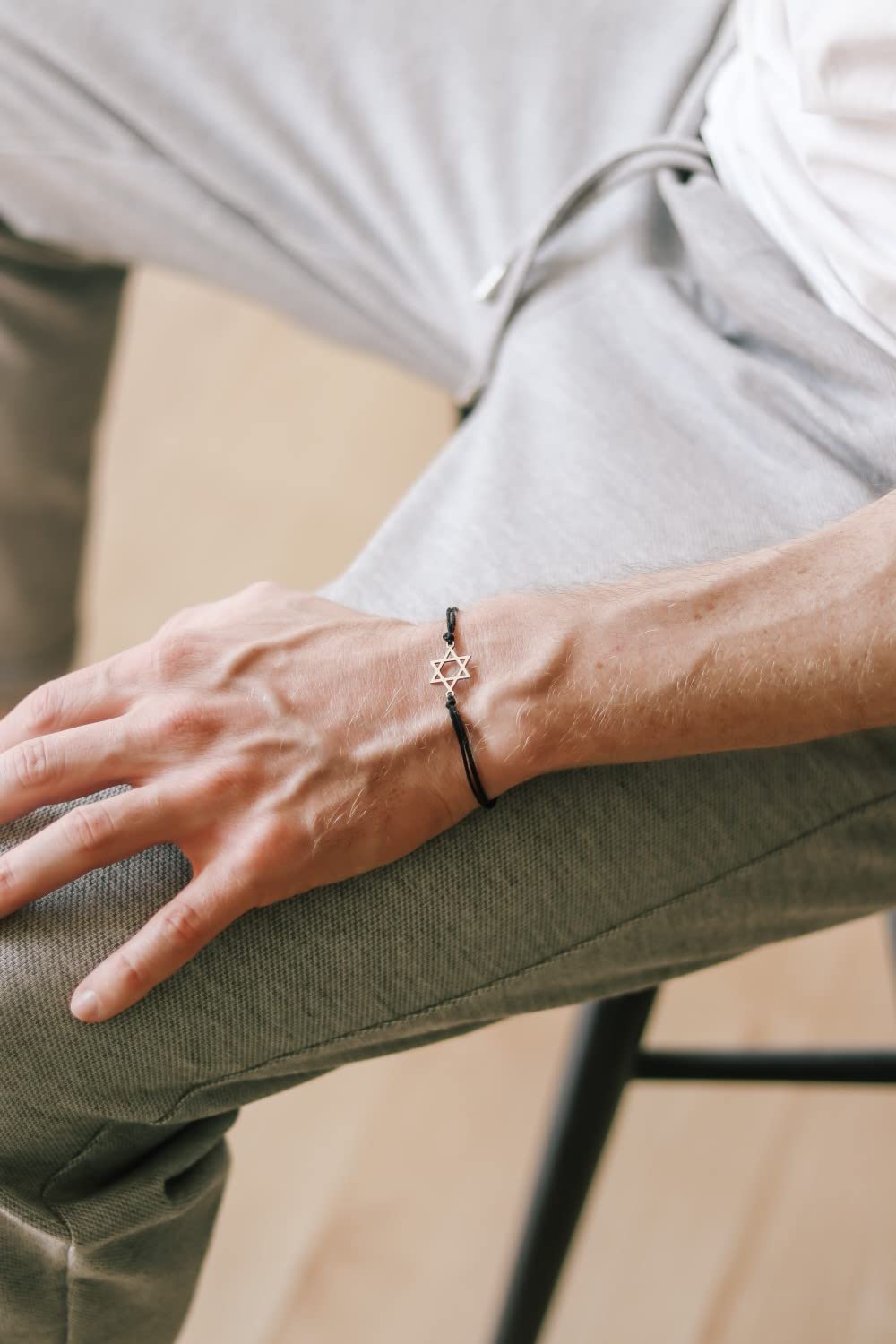 Star of David men’s bracelet, silver, gift for him, black bracelet for men, waterproof, Bar Mitzvah gift, Jewish, Hebrew Jewelry from Israel