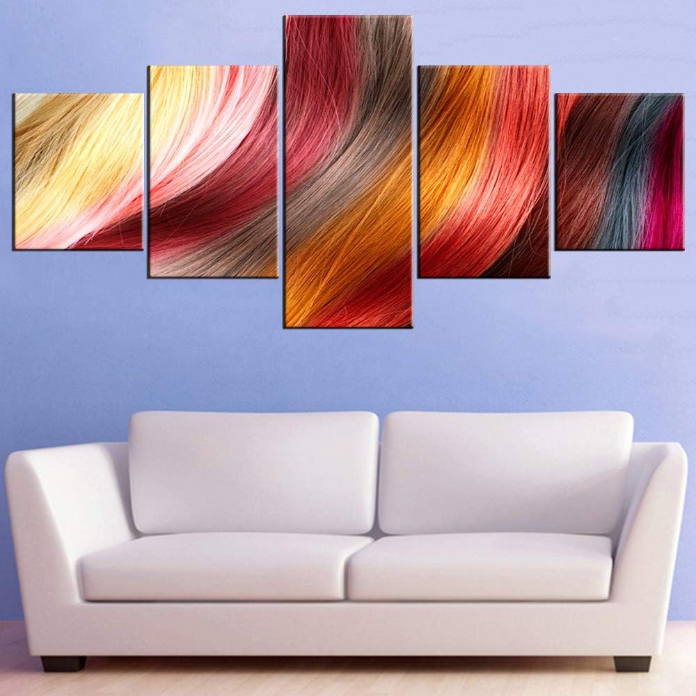 Juego de 5 piezas de arte de pared en lienzo para el cabello, pinturas para sala de estar, diseño de cabello, imágenes, salón de belleza, barbería,