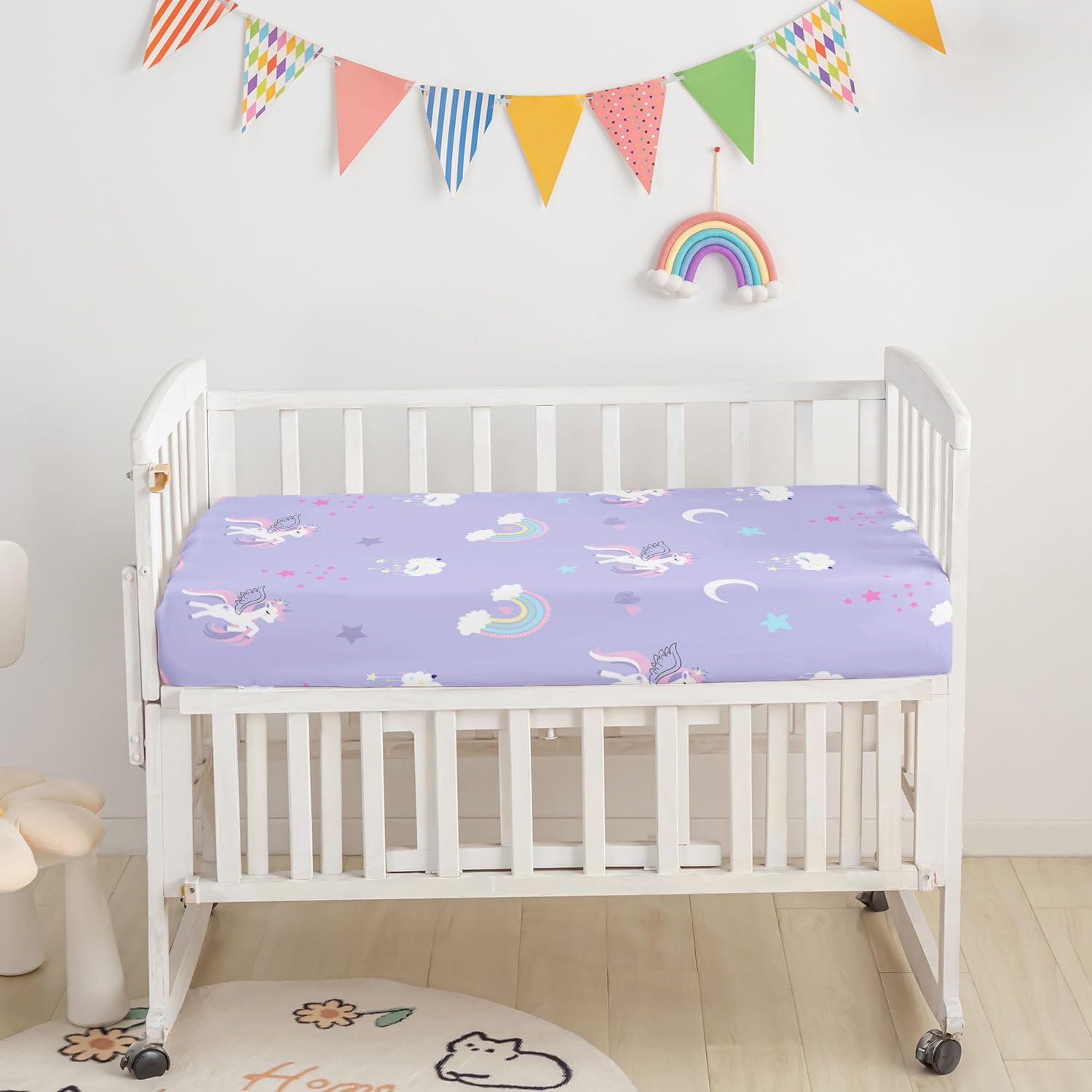 Datura home Juego de ropa de cama para cuna, 3 piezas de ropa de cama para cuna con edredón, sábana de cuna y falda de cuna, ropa de cama de