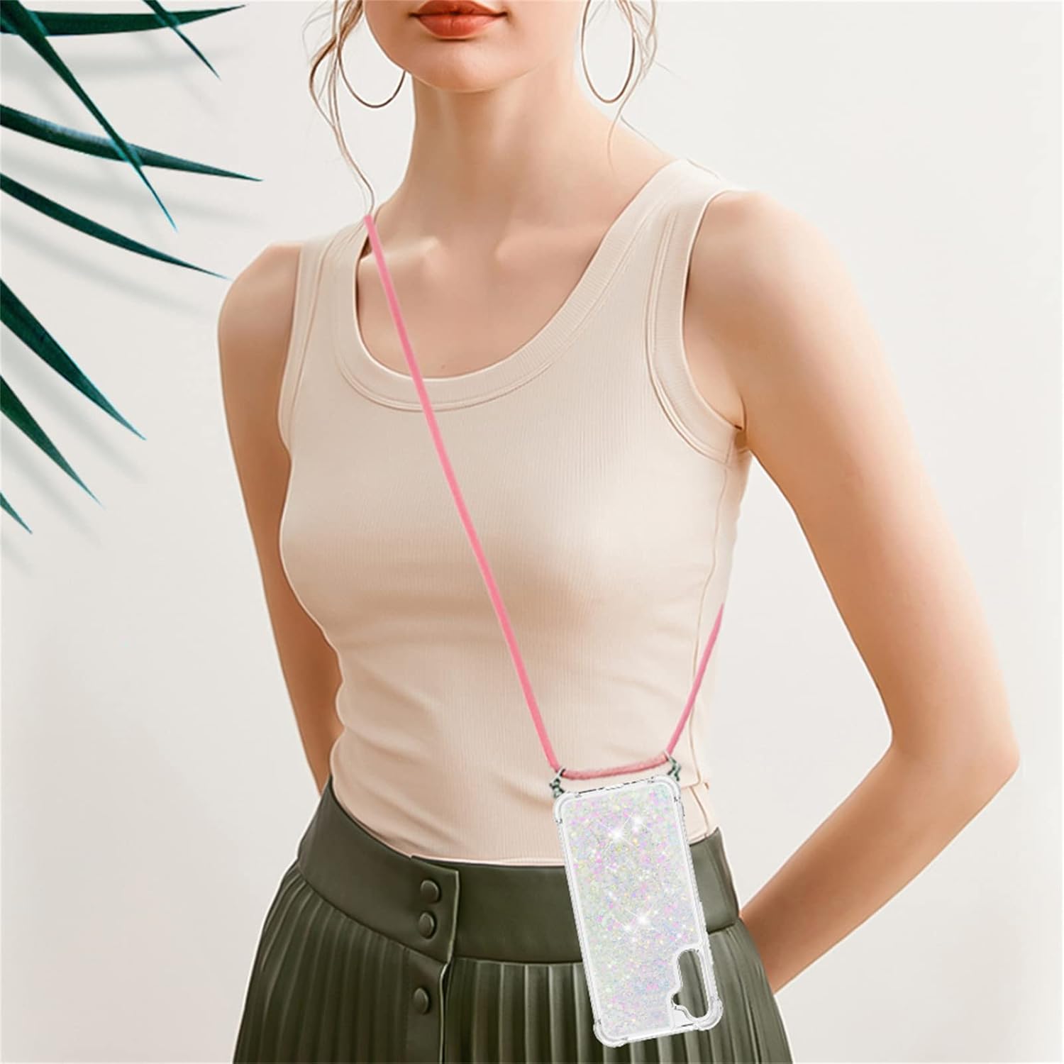 Funda para teléfono compatible con Samsung Galaxy A34 5G, silicona TPU suave transparente con purpurina de arena movediza líquida con cordón