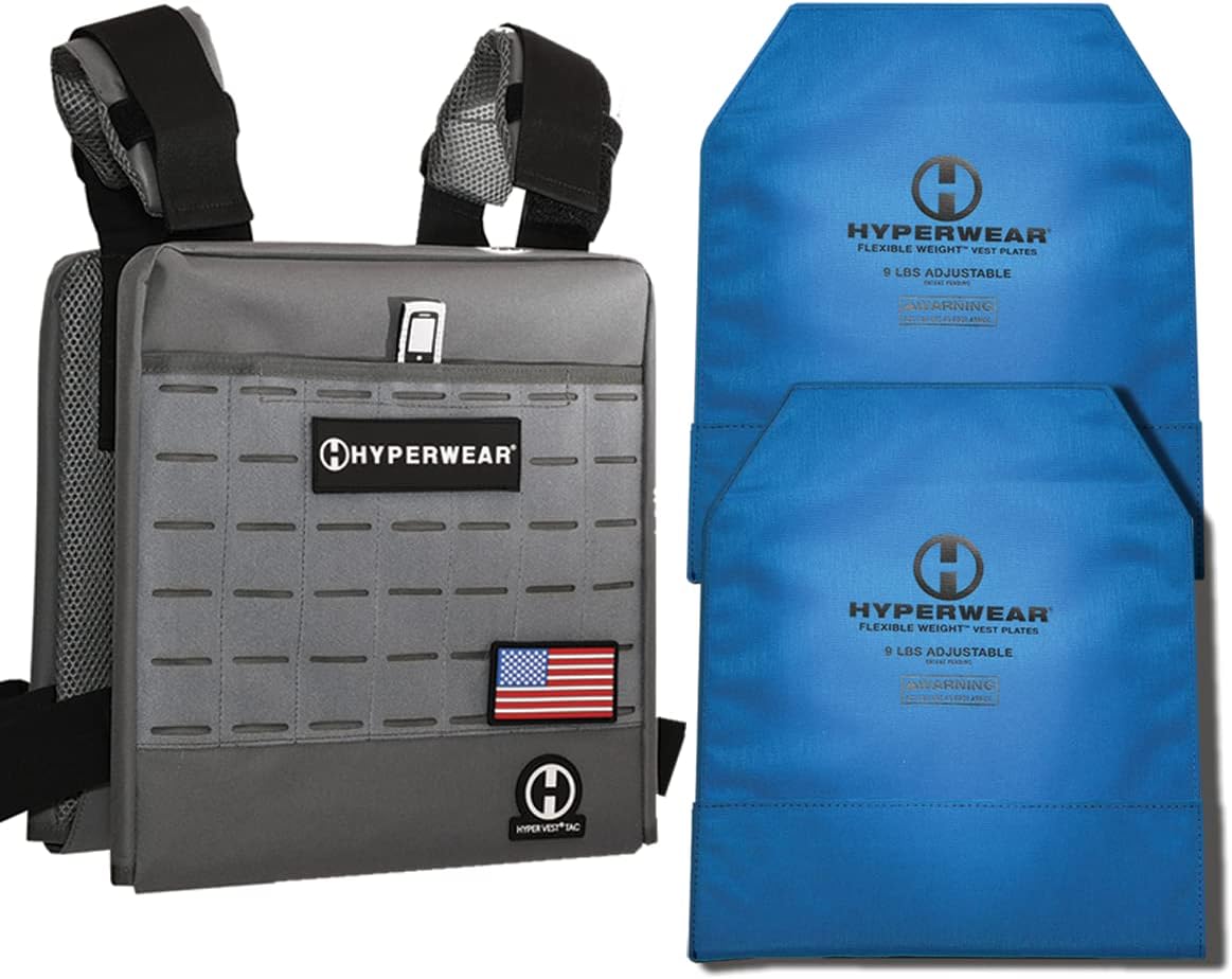HYPERWEAR Chaleco con peso TAC HYPER fabricado en Estados Unidos, con peso incluido, placas de chaleco de peso flexible, chaleco de peso ajustable,