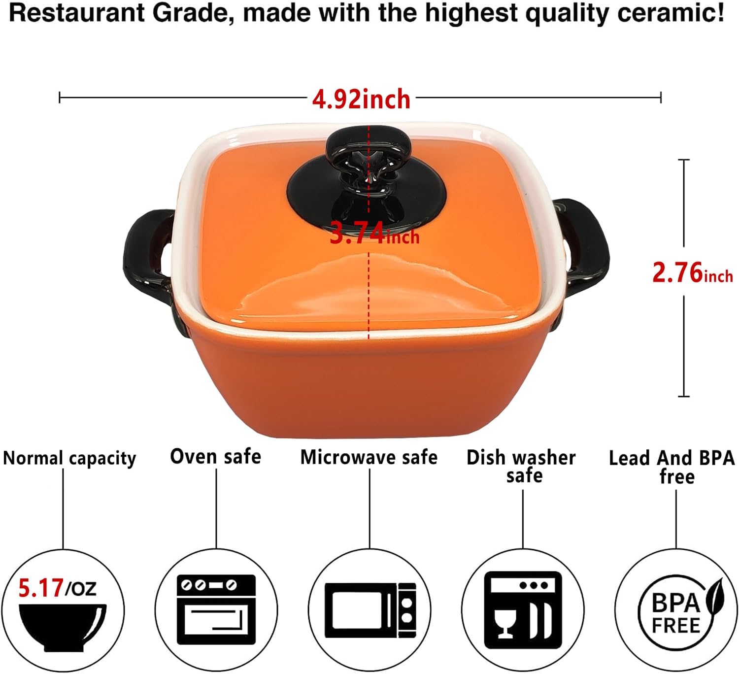 Creme Brulee – Cuencos cuadrados de cerámica  Mini tazas de natillas de 5 onzas, cuencos seguros para horno, platos de soufflé para hornear, cazuela