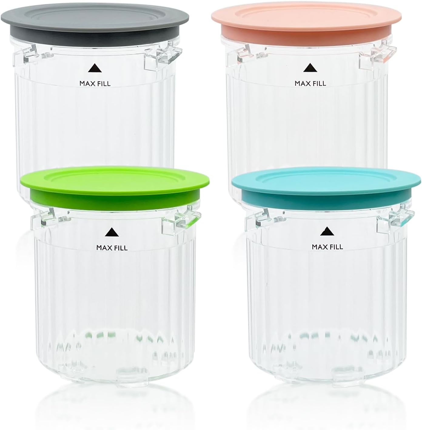 Paquete de 4 recipientes y tapas para máquinas de helado Ninja CREAMi Breeze serie NC100 y NC200 CREAMi, vasos de repuesto sin BPA y aptos para