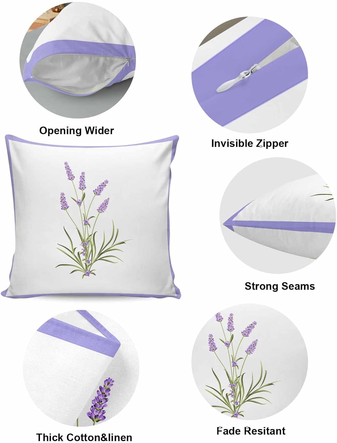 Paquete de 2 fundas de almohada decorativas para sofá, diseño floral lavanda de 18 x 18 pulgadas, fundas de almohada de algodón de felpa para