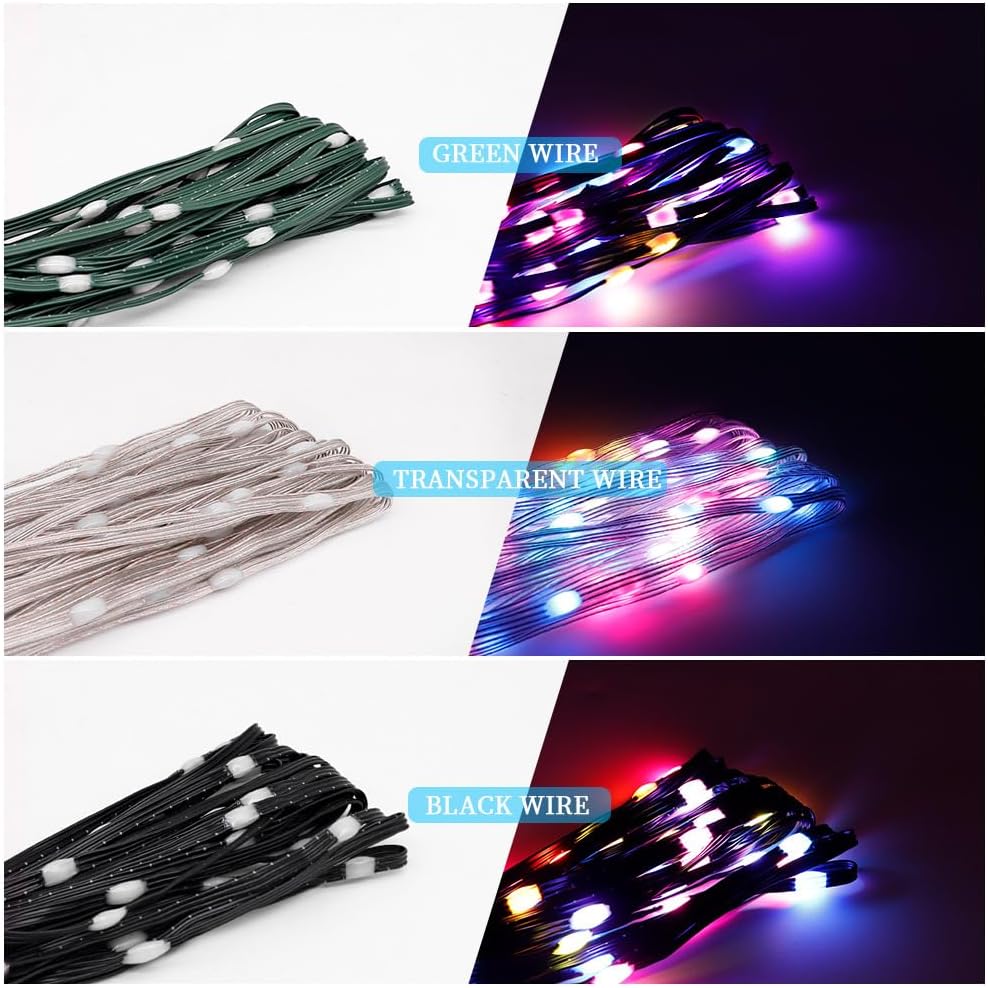 Guirnalda de luces WS2812B RGB direccionables de alambre transparente de 65.6 pies, impermeable, color de ensueño, luces de Navidad para fiestas,