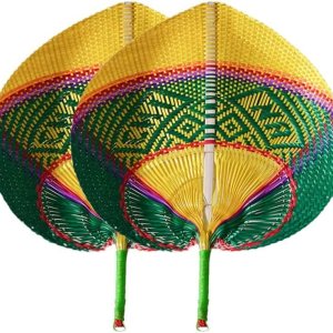 Ykybhx 2 abanicos de tejido a mano de rafia de bambú natural de verano, abanicos tejidos con hojas de palma, hechos a mano, diseño plegable tejido Ykybhx 2 abanicos de tejido a mano de rafia de bambú natural de verano, abanicos tejidos con hojas de palma, hechos a mano, diseño plegable tejido