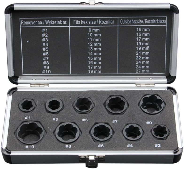 Juego de 10 unidades de extractor de pernos y tuercas con tornillos y tuercas de 0.354-0.748 in, herramienta para quitar pernos, tuercas y tornillos