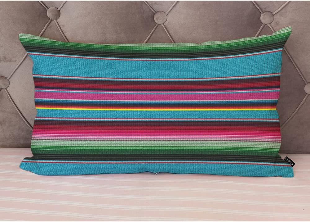 EKOBLA Fundas de almohada rectangulares rectangulares de rayas mexicanas, diseño étnico del Cinco de Mayo, color arcoíris, a rayas, algodón, lino,