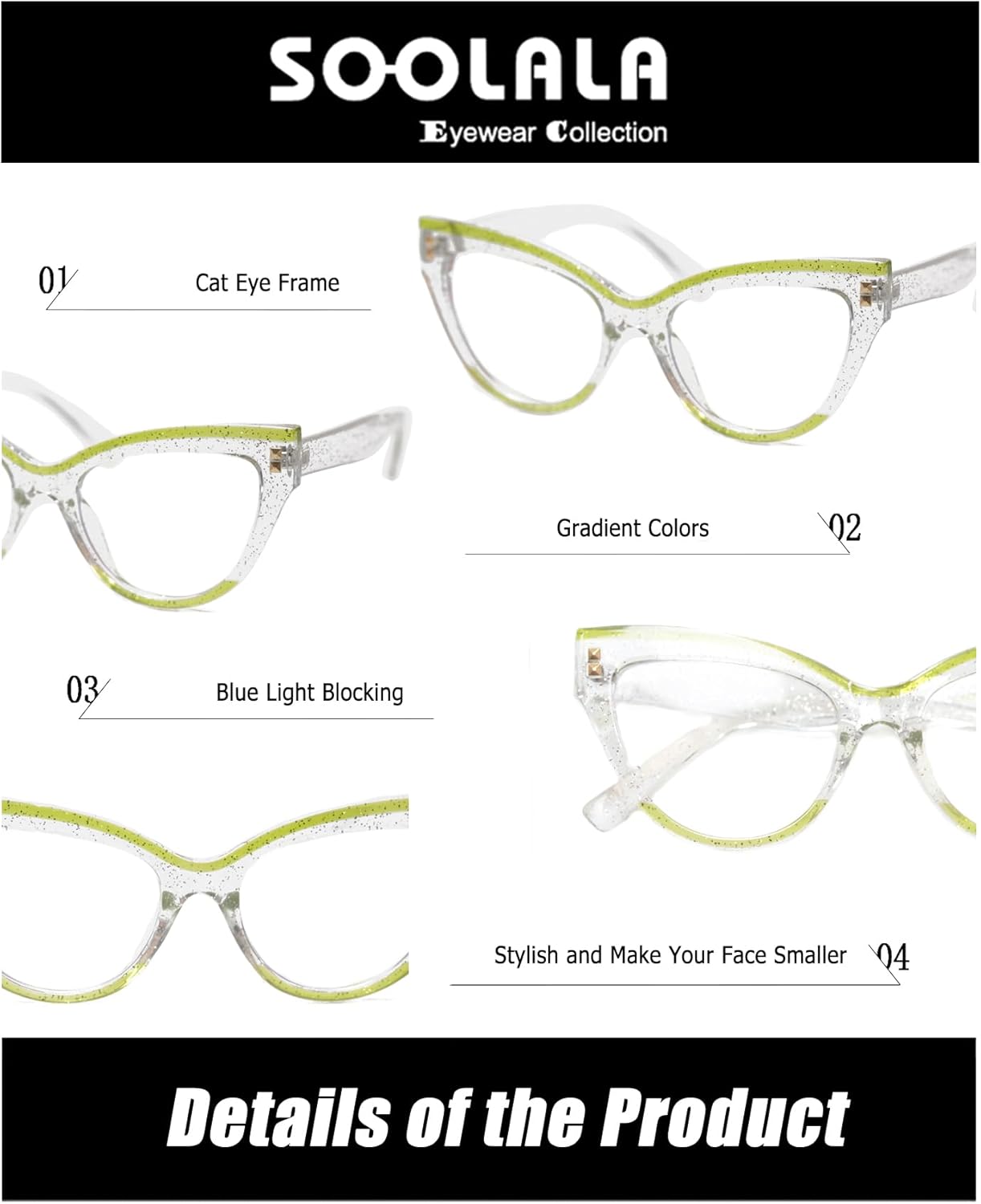 SOOLALA Gafas de ojo de gato de moda para mujer, lentes de lectura con bloqueo de luz azul