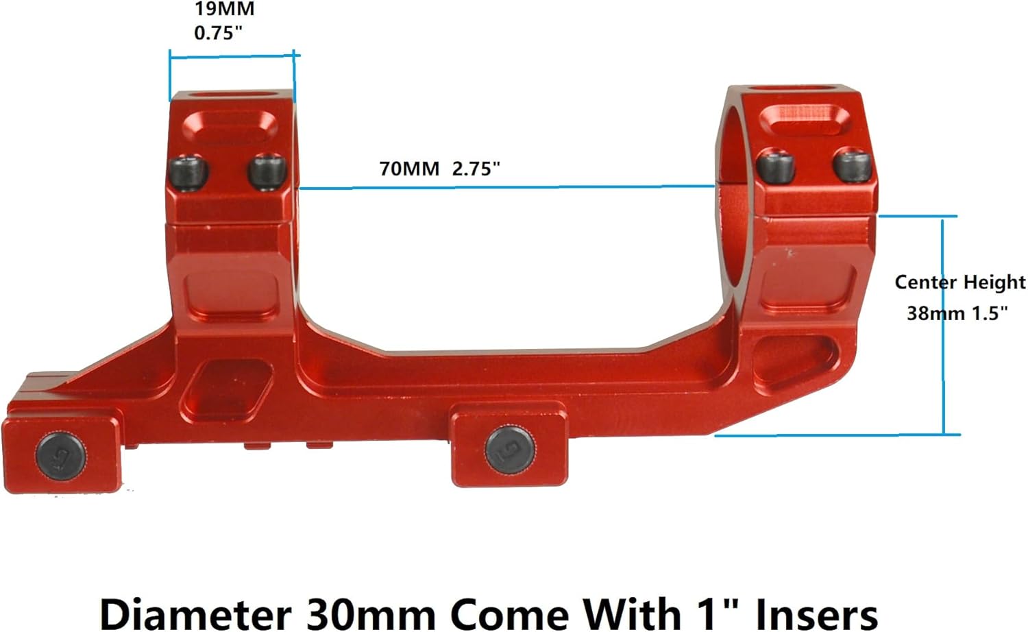 TWP Montura de anillo de una pieza con alcance Picatinny en voladizo, 1.181 in con inserciones de 1 pulgada, perfil de altura media hecho con