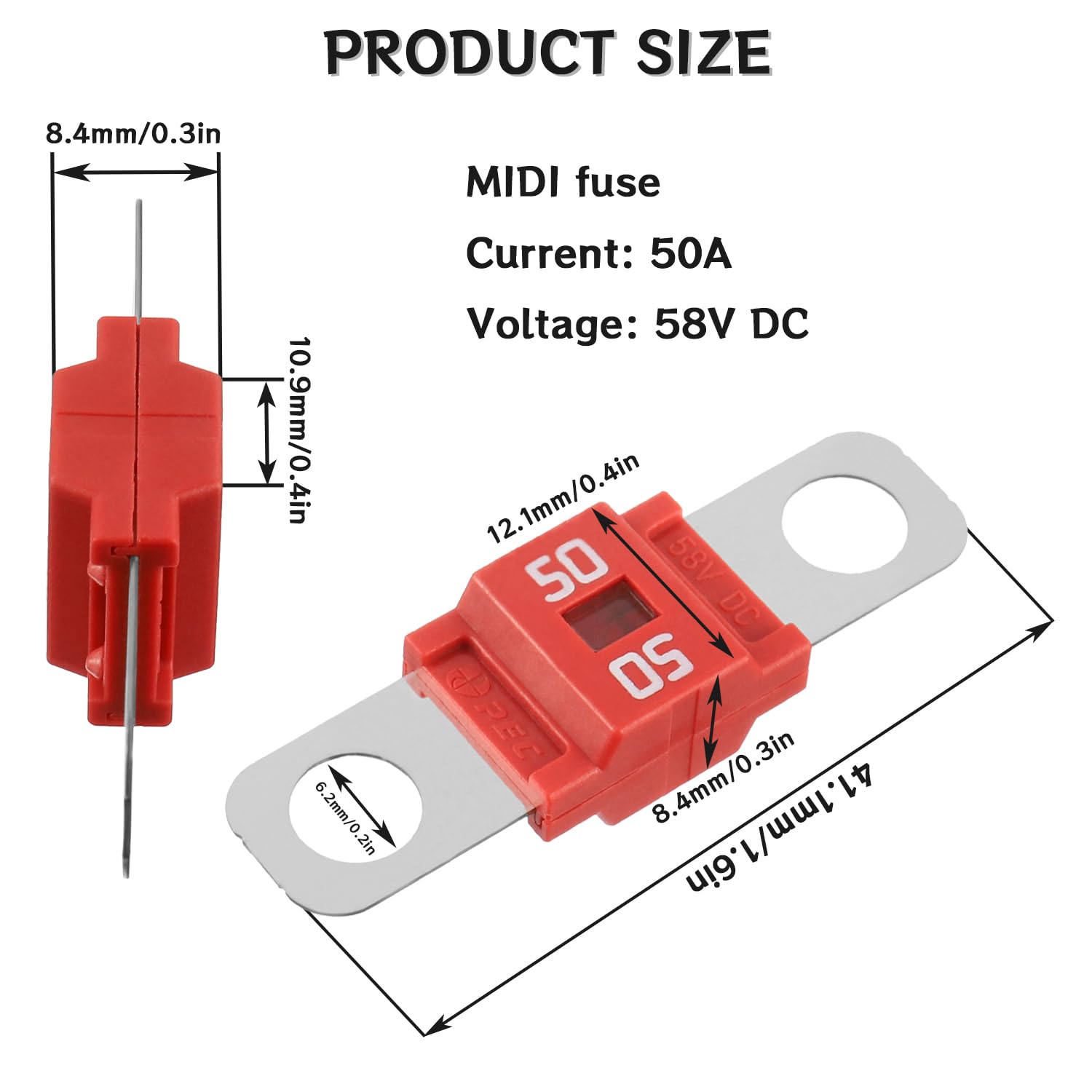 SIGANDG Fusible AMIMidi 50A Fusible de alta corriente atornillado de 50 amperios para automóviles, autobuses, camiones, caravanas, vehículos de
