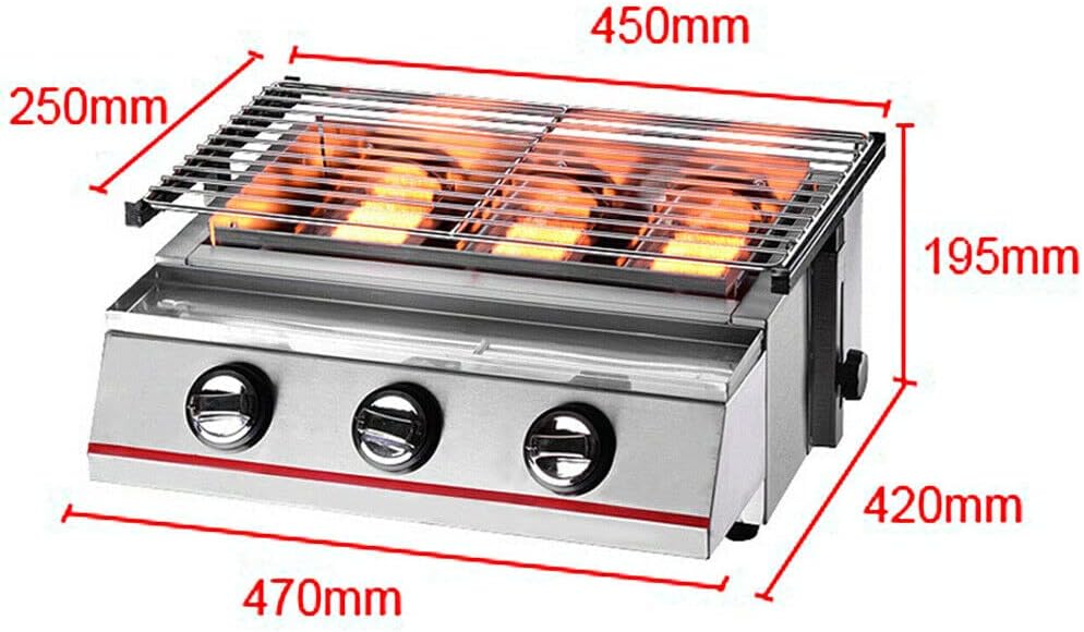 Xuthusman Parrilla de gas sin humo al aire libre de 3 quemadores BBQ Cocina de mesa comercial Escudo de acero inoxidable