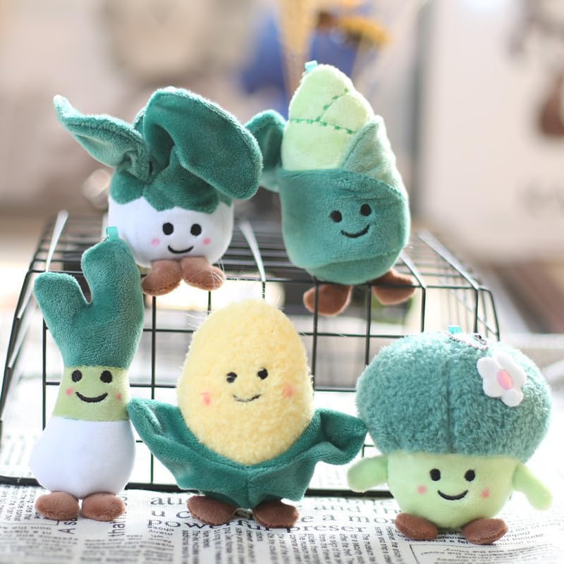XICHEN 5 piezas de juguete de peluche vegetal decoración colgante llavero muñeca pequeña (colbrócolimaízcebolletabrotes de bambú)