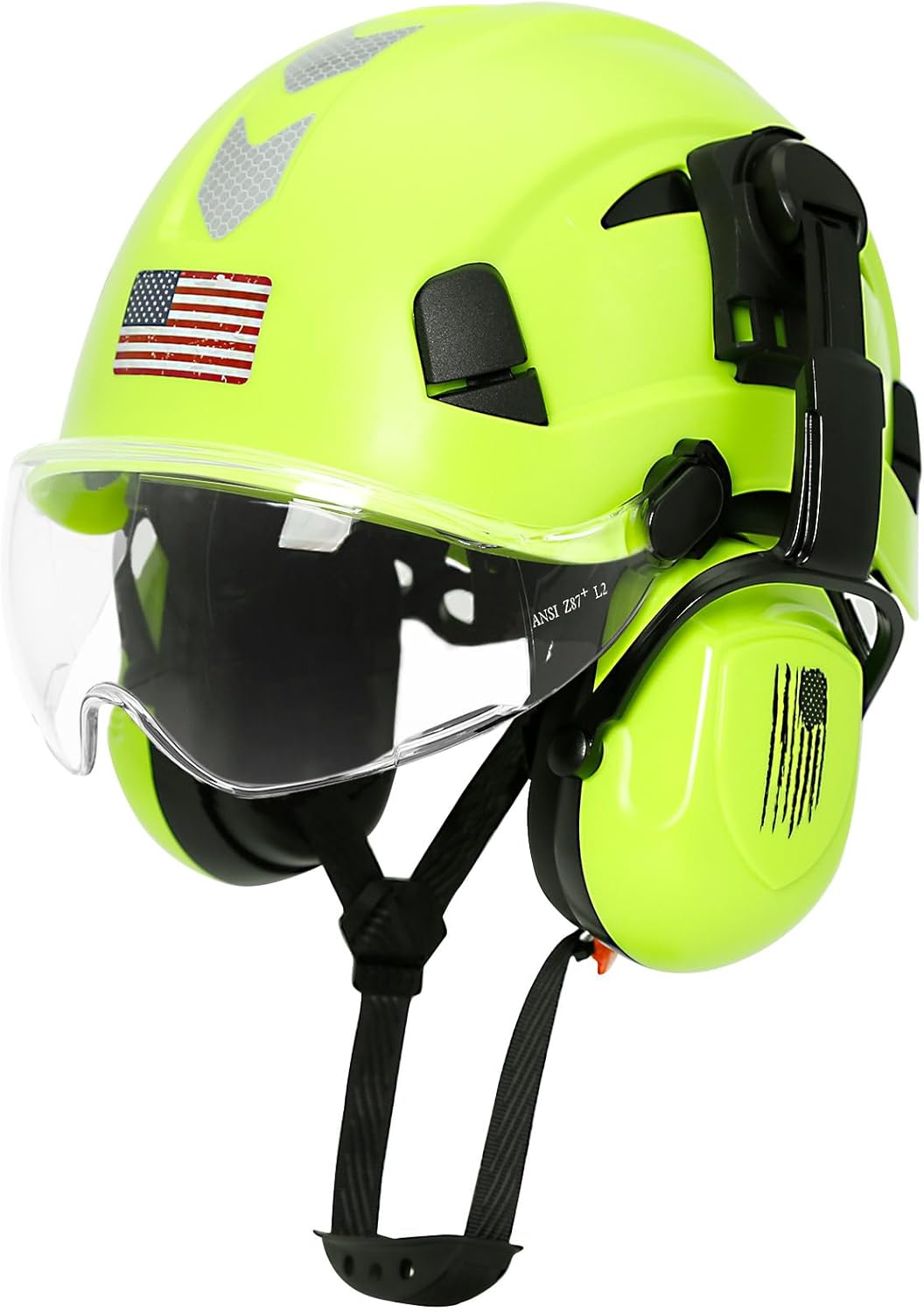 AOLAMEGS Casco duro de construcción con visera y orejeras  Casco de seguridad aprobado por la OSHA, ANSI Z89.1 ABS con protección para los ojos y