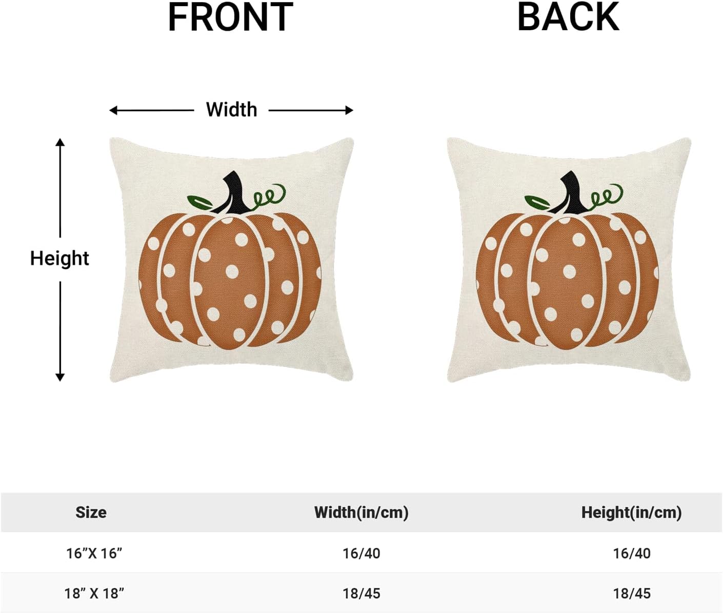 Juego de 2 fundas de almohada de otoño de 18 x 18 pulgadas, diseño de calabaza con lunares naranjas, decoración de otoño, Acción de Gracias, para