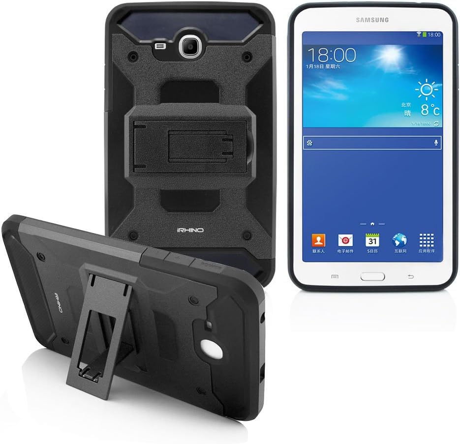 Samsung Galaxy Tab E Lite 7.0″ SM-T113 (2016) iRhino Funda a prueba de golpes Heavy Duty Armor Rugged Hybrid Kickstand Funda protectora (negro)