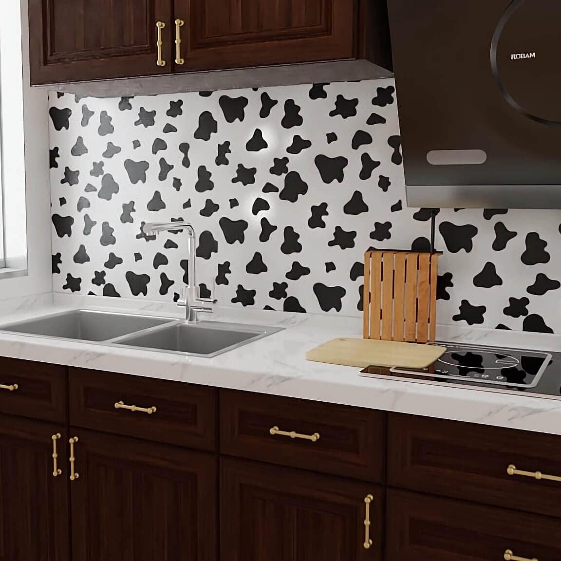 Papel de contacto con manchas blancas y negras, papel tapiz autoadhesivo de 17.7 x 1200 pulgadas, papel tapiz autoadhesivo de vinilo blanco y negro,