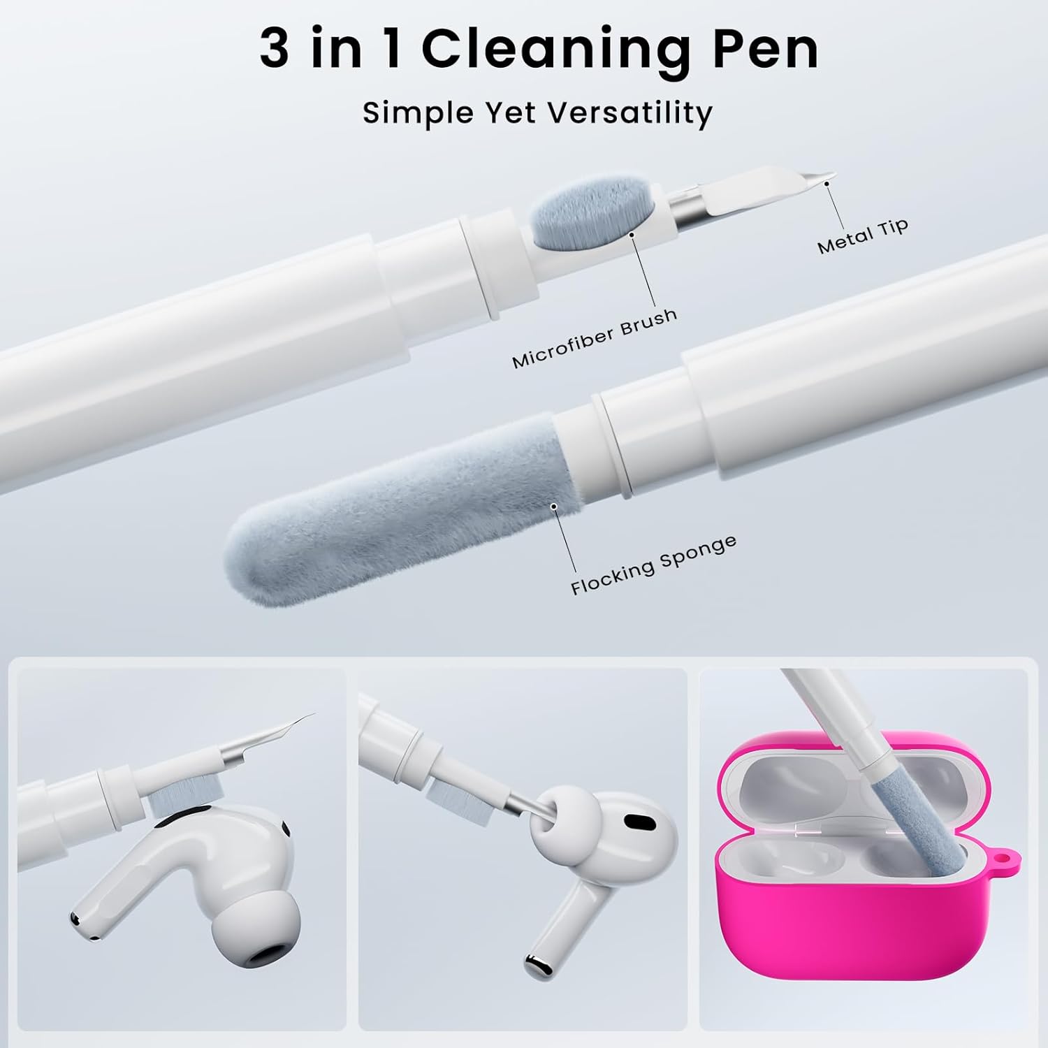 ORNARTO Funda para Airpods Pro de 21 generación con bolígrafo limpiador, funda para los oídos, silicona suave protectora completa para AirPods Pro