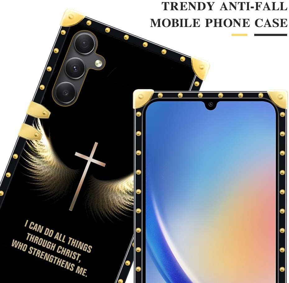 DJSOK Funda compatible con funda para Samsung Galaxy A14 5G, J Bible Cross Wing Galaxy A14 5G, funda cuadrada de lujo, TPU suave brillante, a prueba