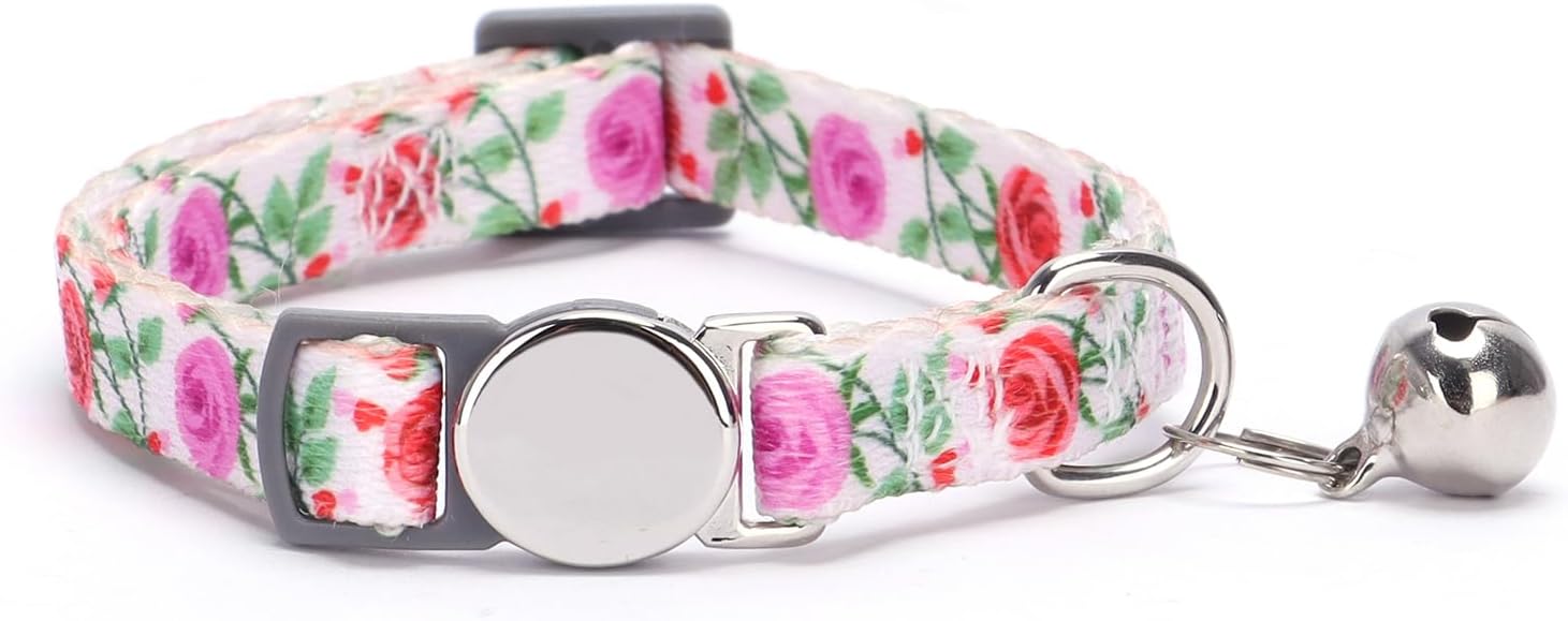 Collar de gato personalizado con nombre de identificación, placa de número de teléfono, patrón floral grabado personalizado, collar de gatito con