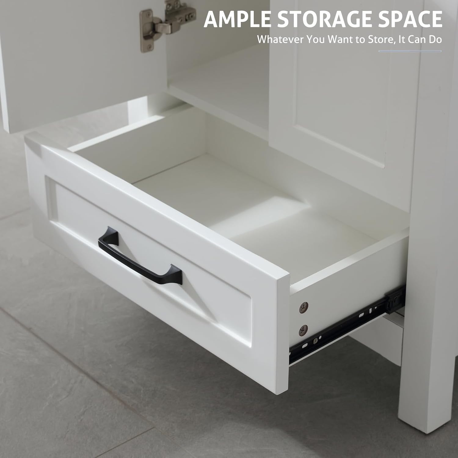 eclife Juego combinado de tocadores de baño de 24 pulgadas con lavabo, fregadero de cerámica empotrado con madera gruesa, grifo negro mate,