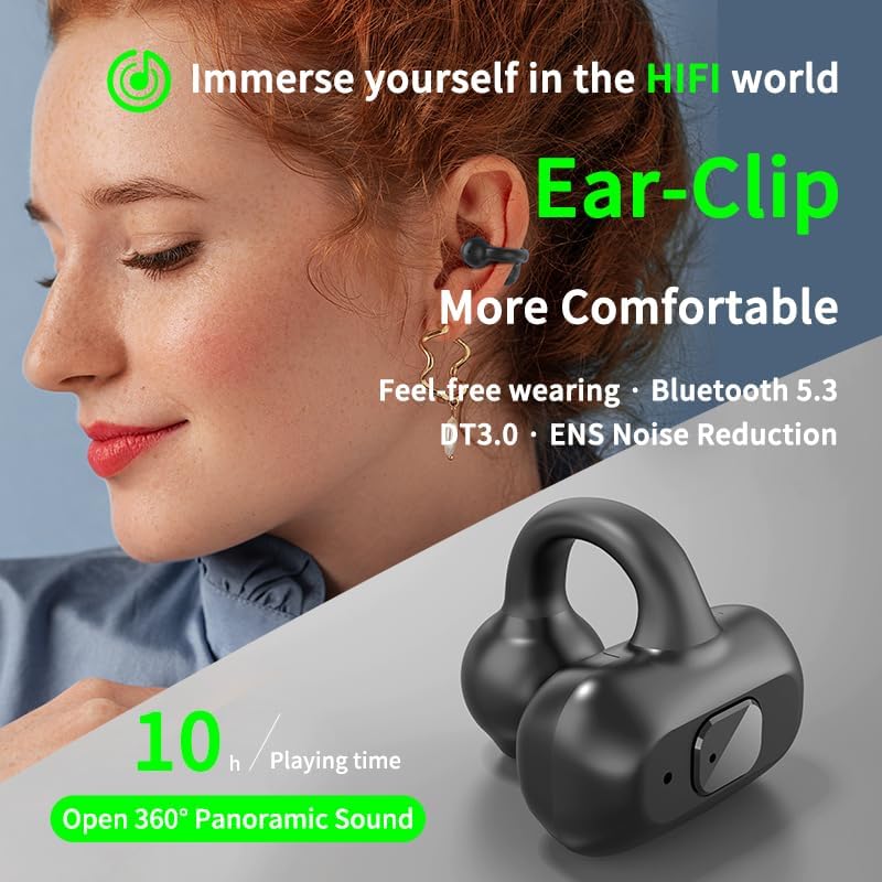 Auriculares abiertos con clip para la oreja, Bluetooth con clip para la oreja, para entrenamiento, ciclismo, correr, deportes, escuchar una novela