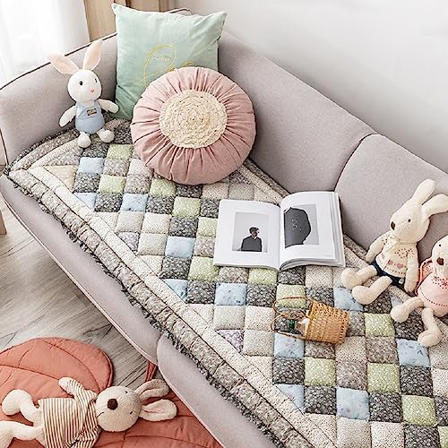 Funda protectora de algodón mágica y divertida para sofá, jardín o como tapete para mascotas, estampado de cuadros grandes color crema, cuadrícula