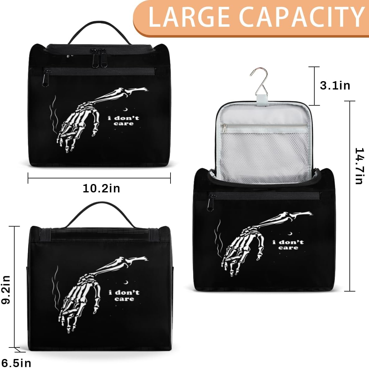 Day Of The Dead Skull Pattern Toiletry Bag for Women Travel Makeup Organizer with Hanging Hook Traveling Cosmetic Bags for Toiletries Accessories