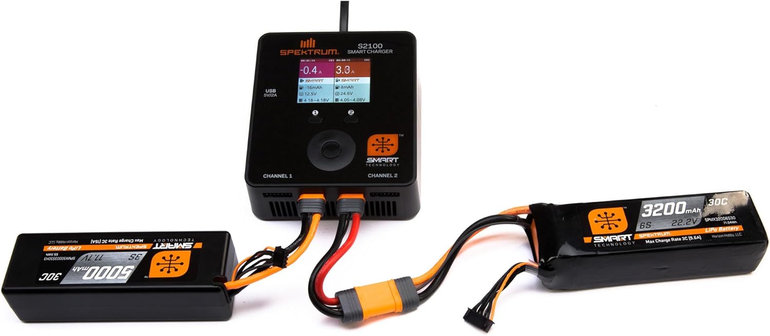 Spektrum Batería inteligente RC LiPo 5000mAh 2S 7.4V 30C con conector IC3 (compatible con EC3), estuche rígido, SPMX50002S30H3, negro