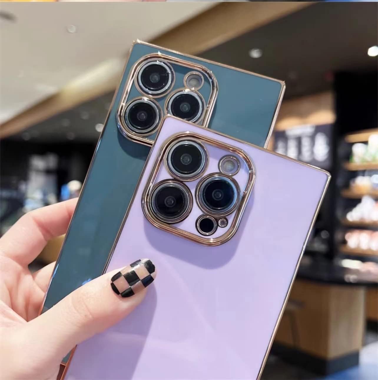 DAHAOGUO Funda cuadrada para iPhone 15 Pro, borde dorado, negro, TPU suave, anticaídas, antiarañazos, absorción de golpes, funda protectora