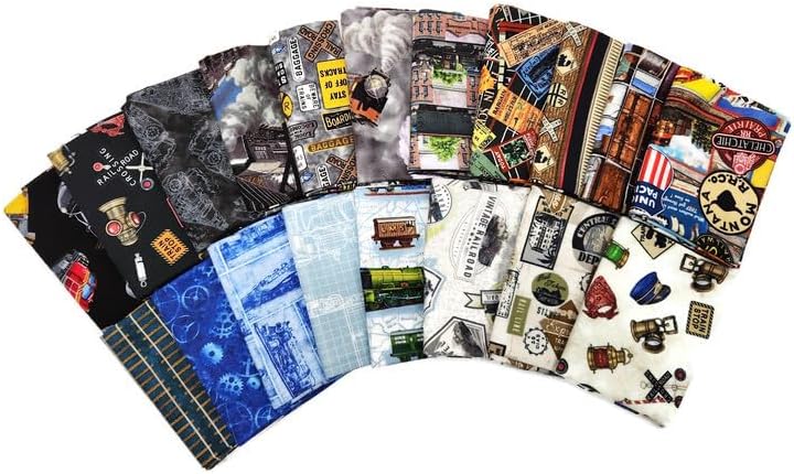 10 cuartos gordos surtidos trenes locomotora motor ferrocarril vías ferrocarriles señales de trenes Express Ingeniero Transporte Fat Quarter Bundle