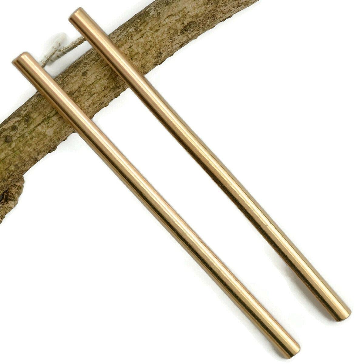 2 inch long 3mm thin 14k yellow gold filled post bar stud earrings minimalist geometric earrings for women sterling silver post (14k gold filled)