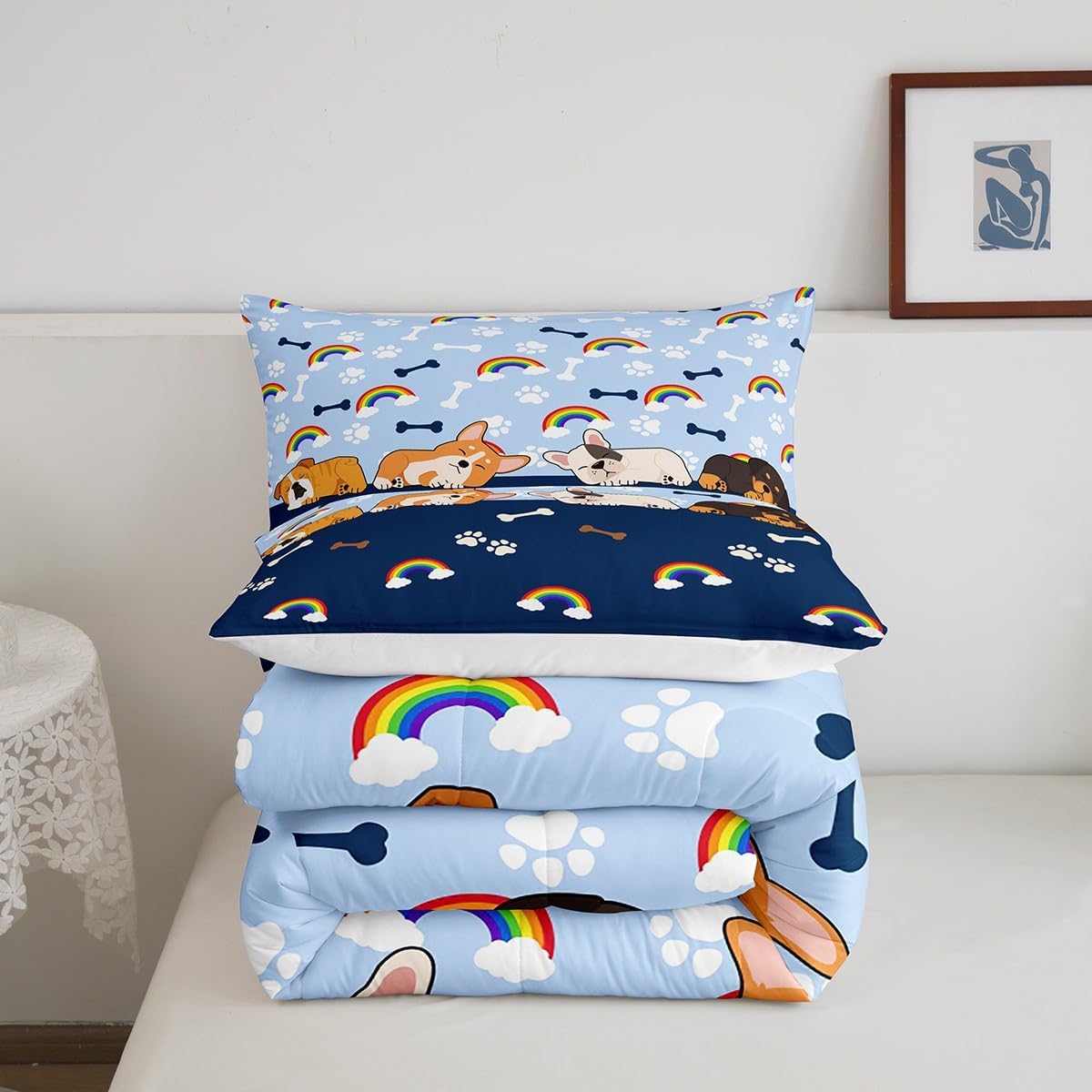 Juego de edredón de dibujos animados para niños, tamaño individual, lindo juego de edredón con estampado de patas de cachorro para niños,