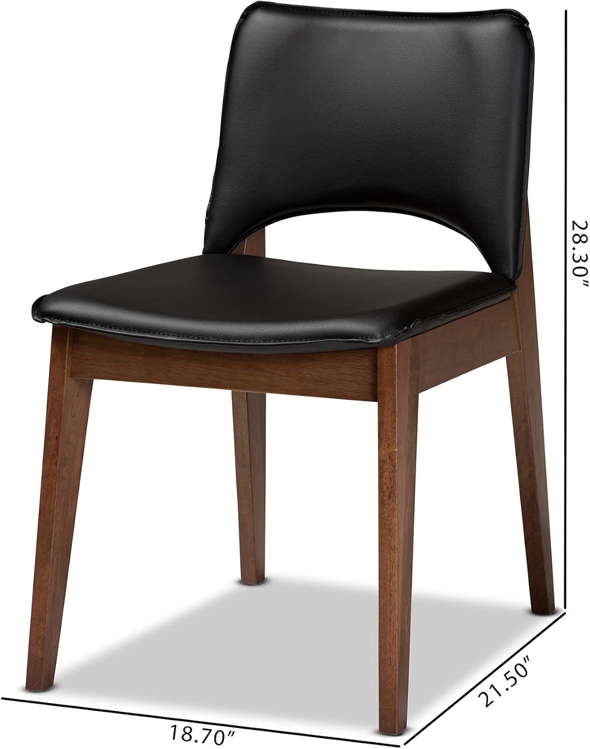 Baxton Studio Afton – Juego de sillas de comedor de 2 piezas tapizadas de piel sintética negra y acabado marrón nogal, juego de sillas de comedor