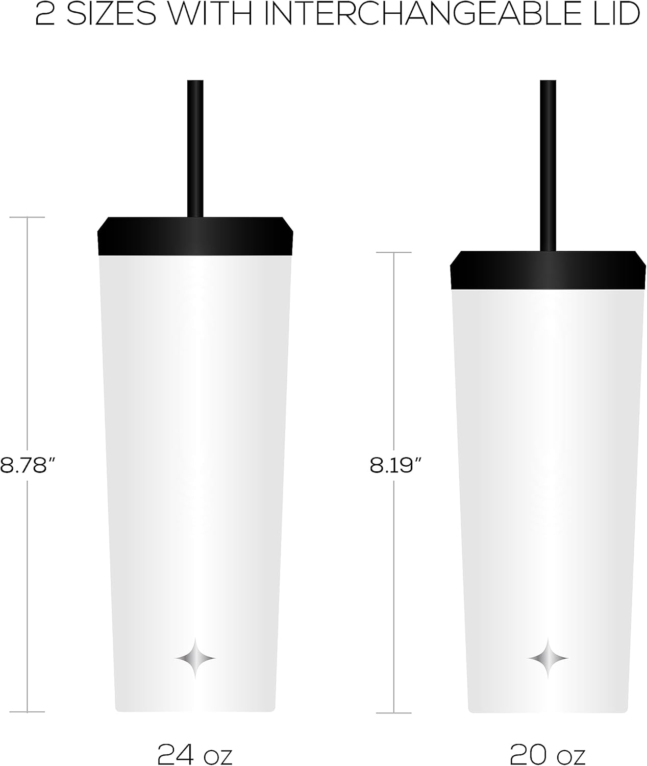 JoyJolt Vaso aislado al vacío de 24 onzas con tapa y popote (2 de cada uno) vaso de acero inoxidable de doble pared al vacío, con forro de cobre