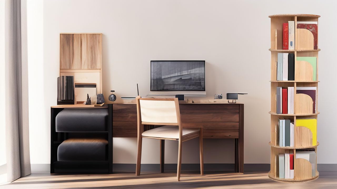 YQSDG Estantería giratoria de 360 grados de madera para niños y adultos, organizador multifuncional (4 niveles)