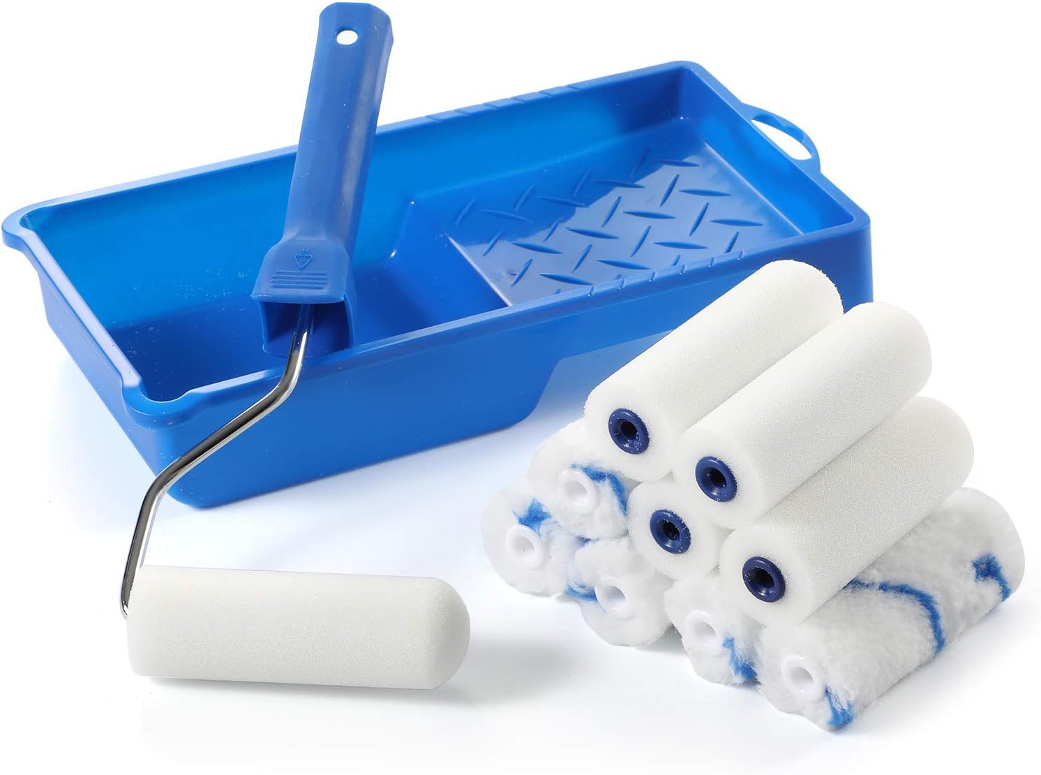 Kit de rodillos de pintura de espuma, juego de bandeja de pintura pequeña con recambios de mini rodillo de espuma de alta densidad, marco de