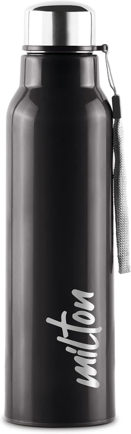 Milton Steel Fit 900 – Botella de agua interior aislada de acero inoxidable, 1 pieza, 22.1 fl oz, color negro, fácil agarre, a prueba de fugas,