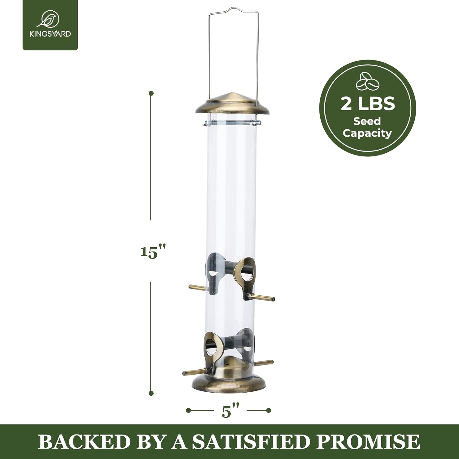 Kingsyard Comederos metálicos para colgar en exteriores, comedero para pájaros de tubo extra grueso con colgador de acero y 4 puertos, 15 pulgadas,