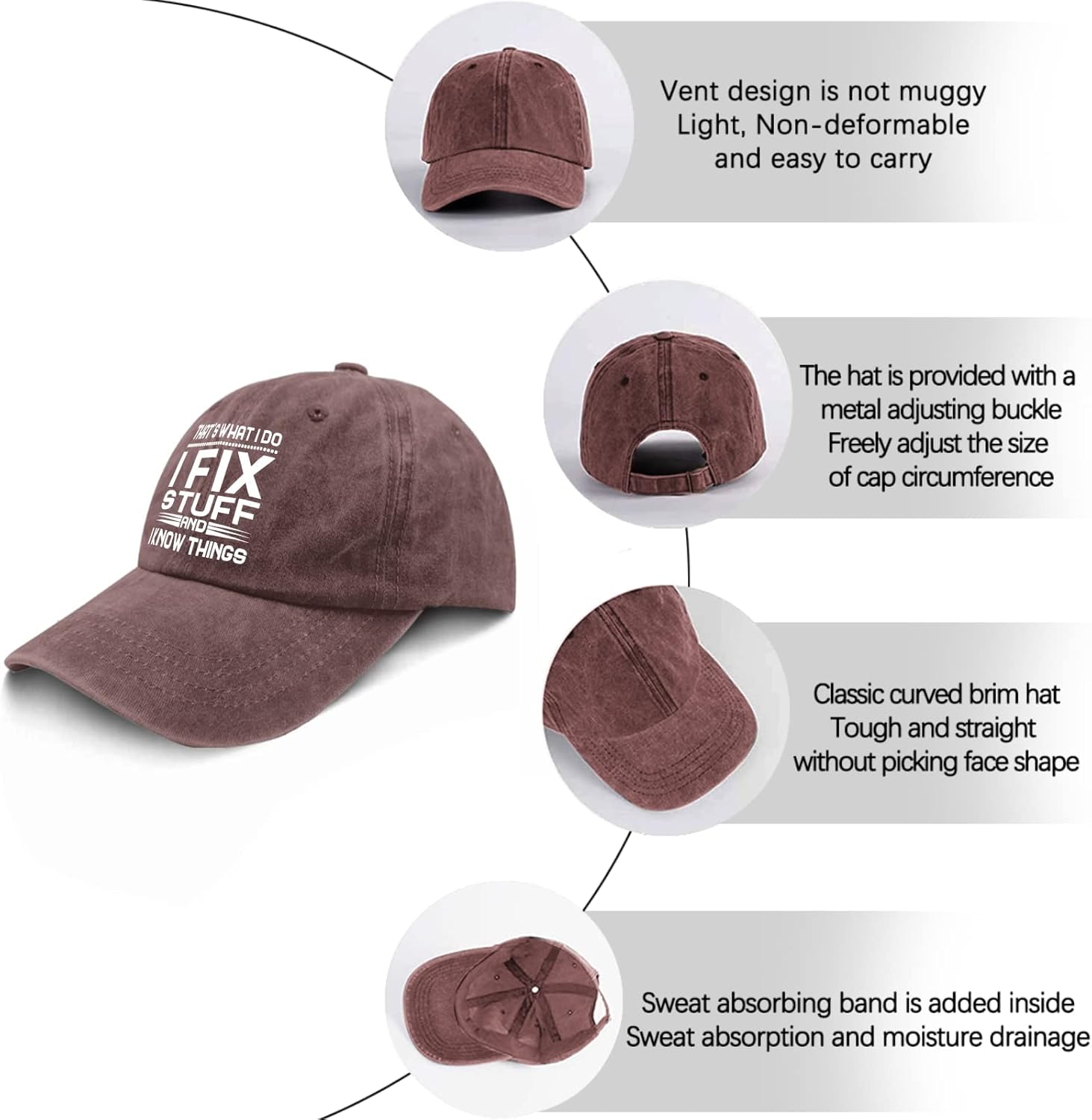That’s Whats I Do I Fix Stuff and I Know Things – Sombreros desgastados para hombre, de mezclilla lavada, ajustables, con correa trasera