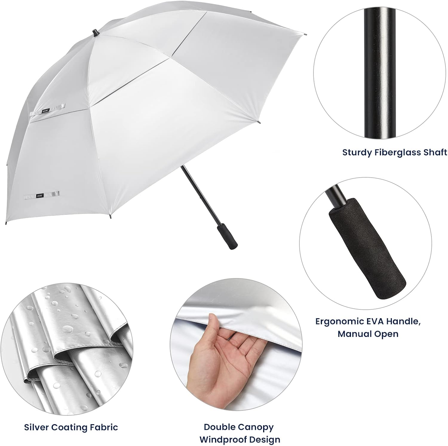 G4Free Paraguas de golf grande de 80 pulgadas con doble dosel ventilado, resistente al viento, paraguas de 6.6 pies para exteriores, paraguas