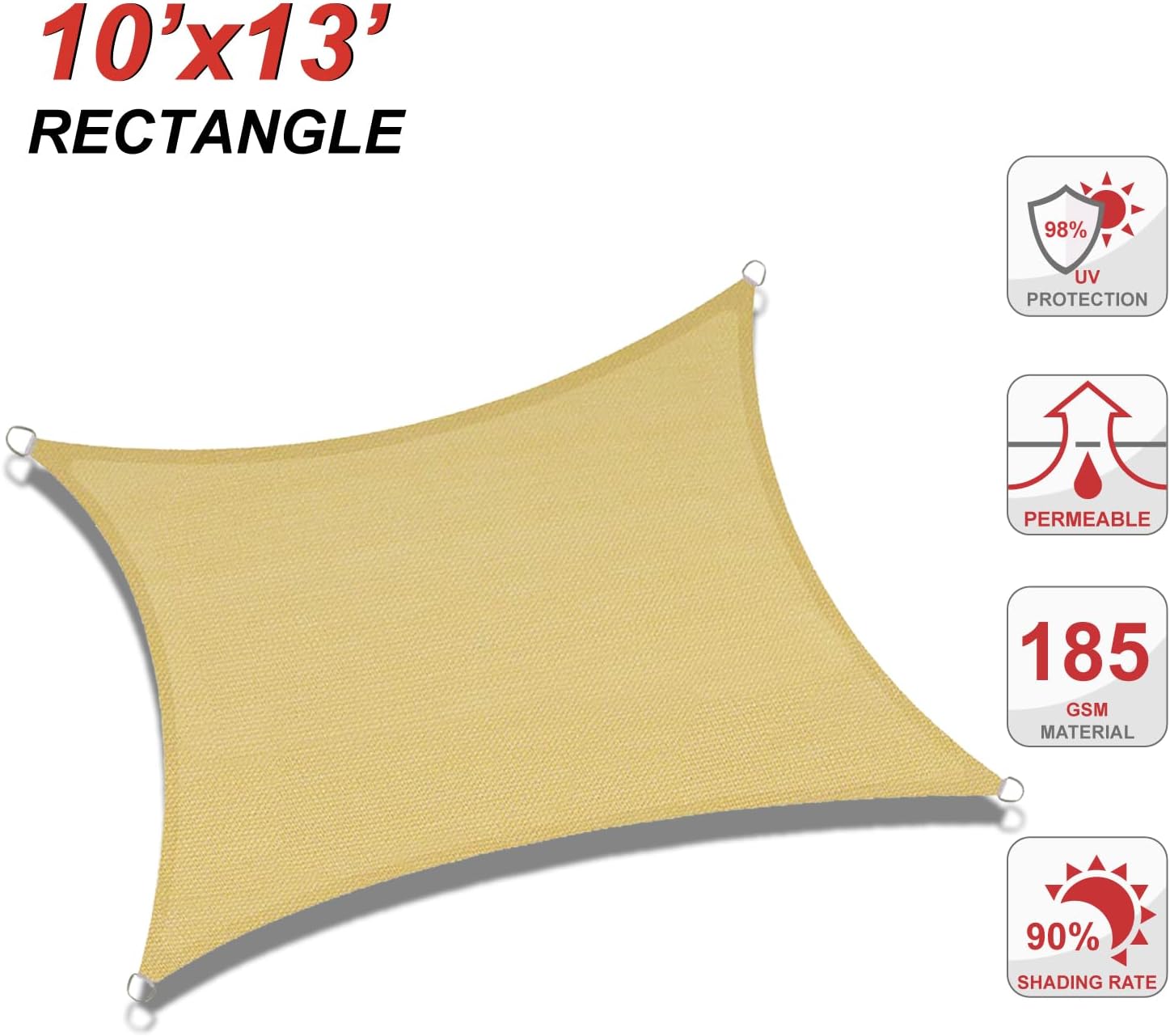 ABCCANOPY Toldo tipo vela de 10 x 13 pies con bloqueo UV para patio, terraza, patio trasero (arena)